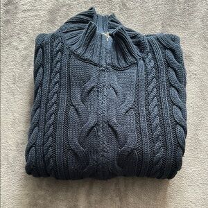 L.L. Bean Blue Zip Up Sweater with Cable Knit Design